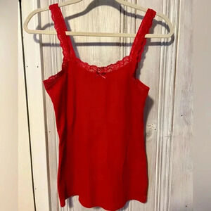 Faded Glory Y2K 90s 2000s red cotton Lace Trim cami Tank Top| M softgirl